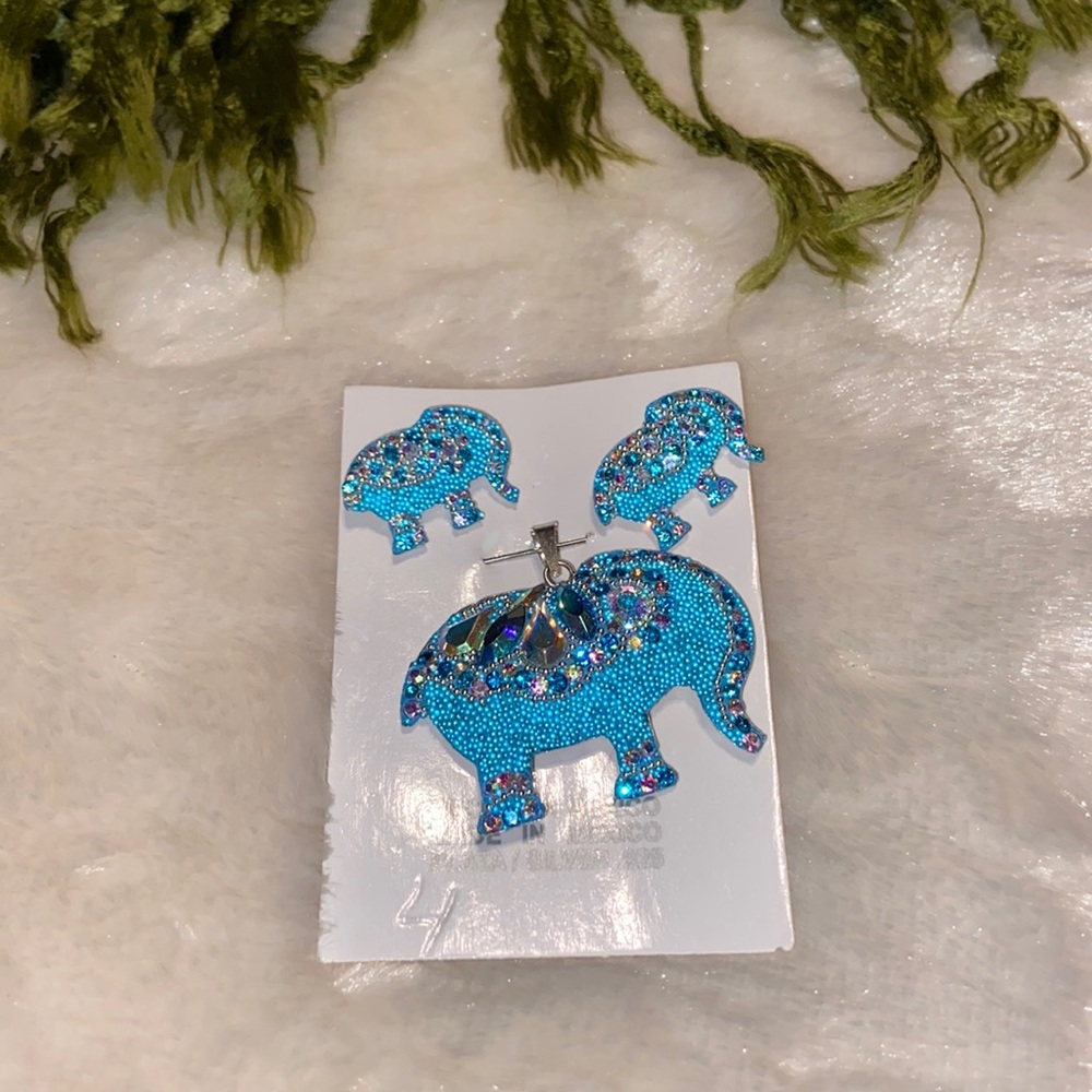 elephant pendant and earring set
